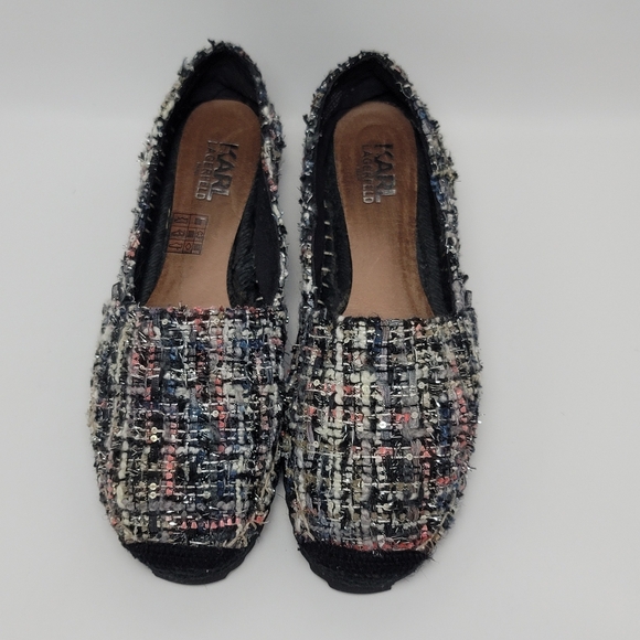Karl Lagerfeld Arogo 2 Tweed Slip On Flat Shoes Size 8 - Picture 3 of 14